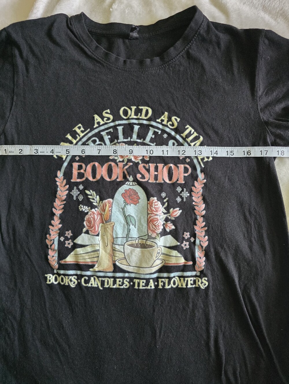 Belle's Book Shop Black Graphic Tee - Pink & Cream Floral Design 💖=3/$20 - Picture 4 of 5